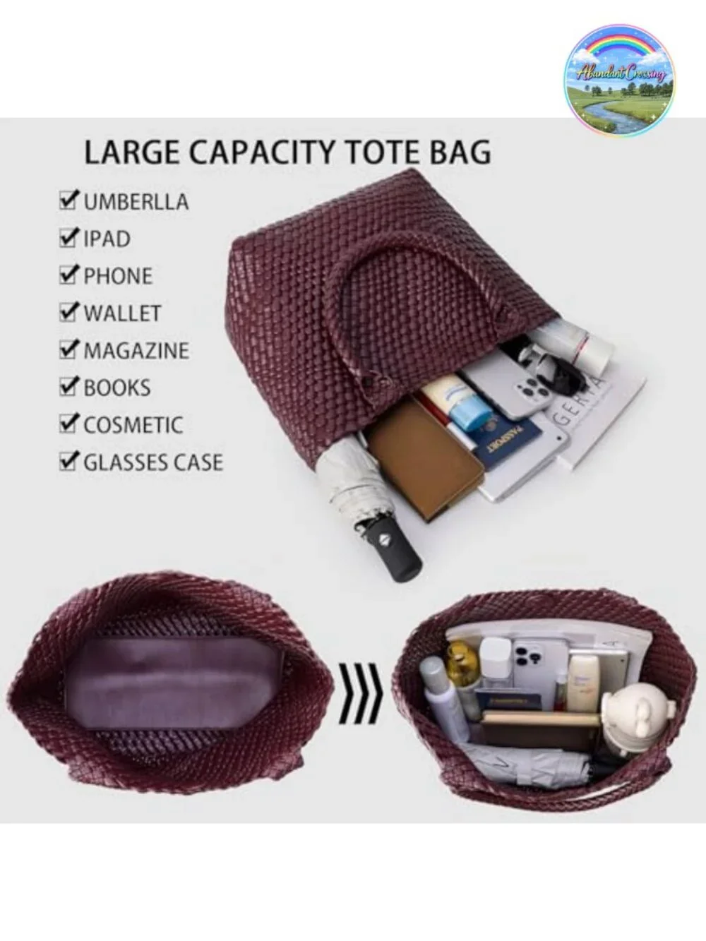 Handwoven Vegan Leather Top Handle Tote Bag for Women